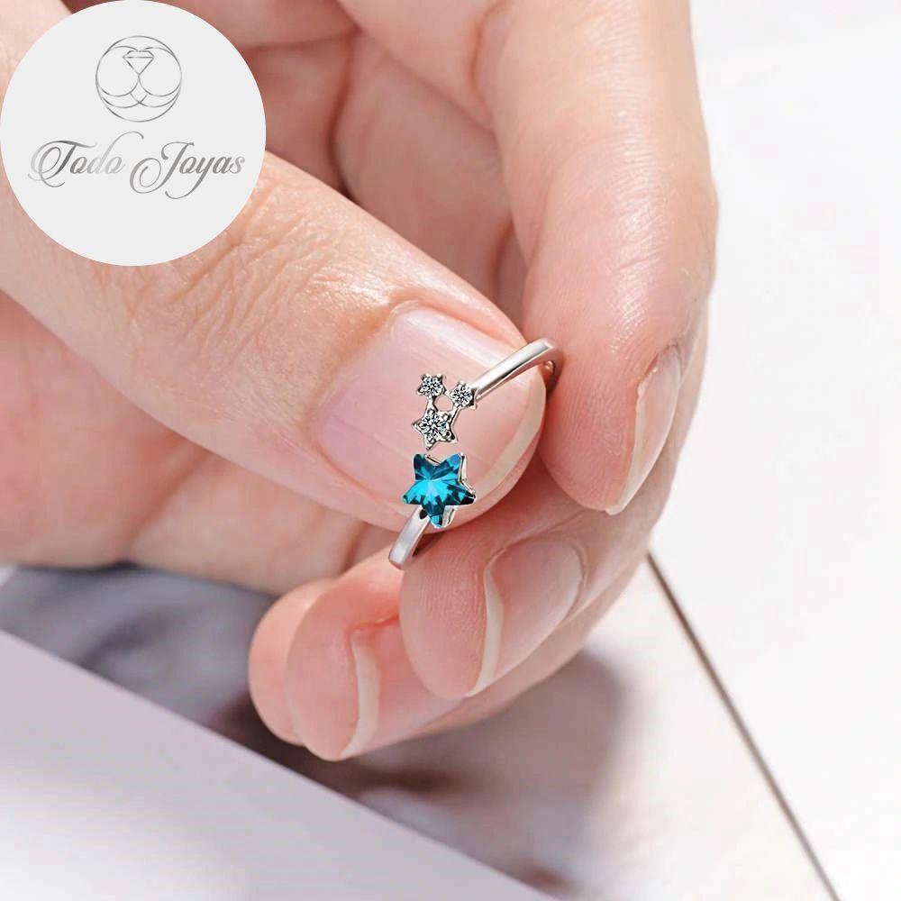 Anillo Estrella Azul Ajustable Plateado-4