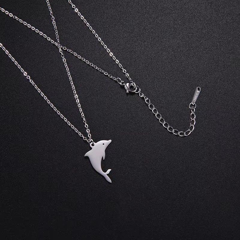 Collar Delfín Acero Plateado-2