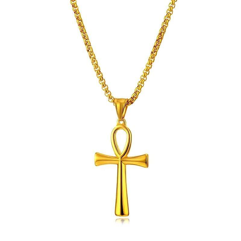 Colar Colgante Cruz Egipcia Ankh Acero 50mm Dorada-3