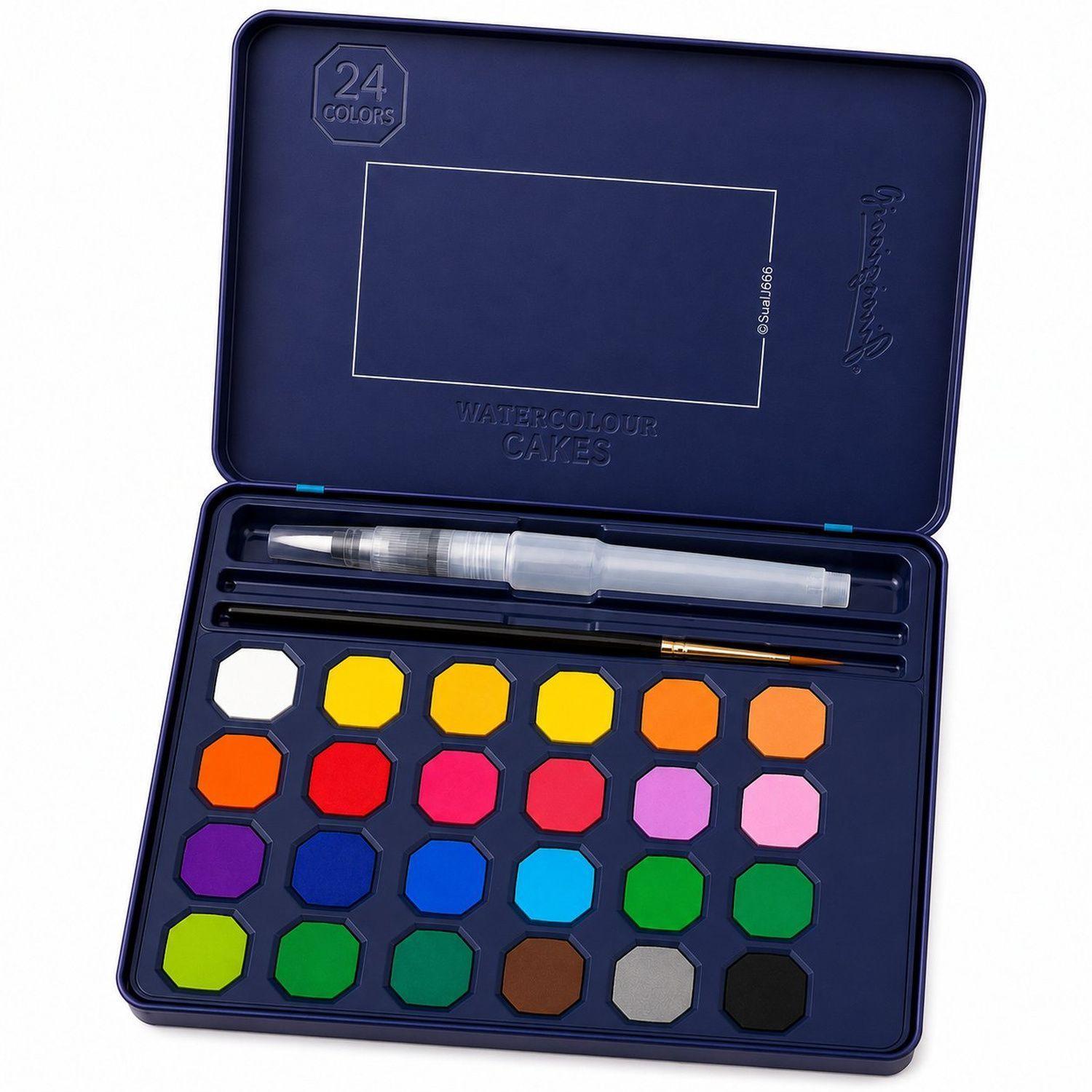 Set 24 Acuarelas Pastilla Giorgione G-900 + Pincel de Agua-0