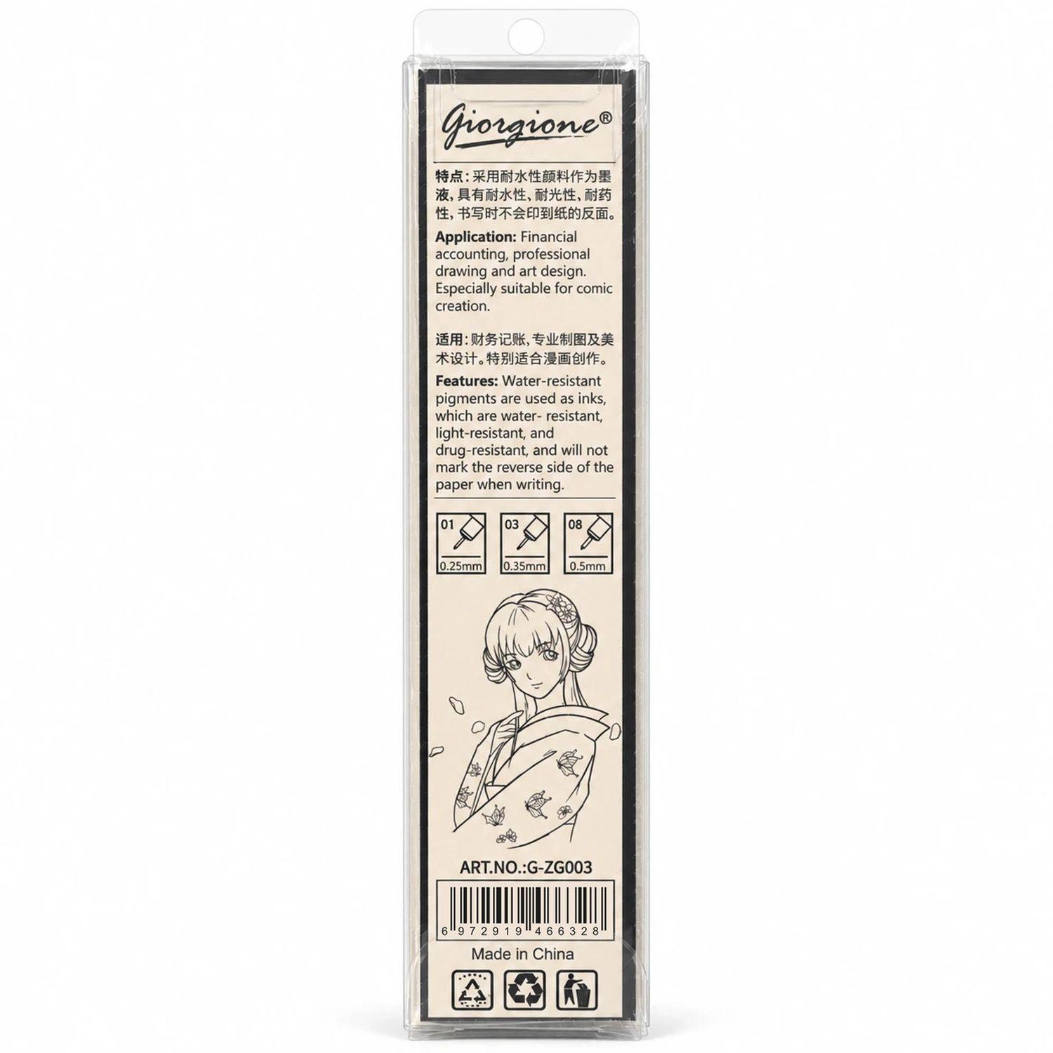 Set 3 Estilógrafos Punta de Aguja Giorgione ZG003 01, 03, 08-1