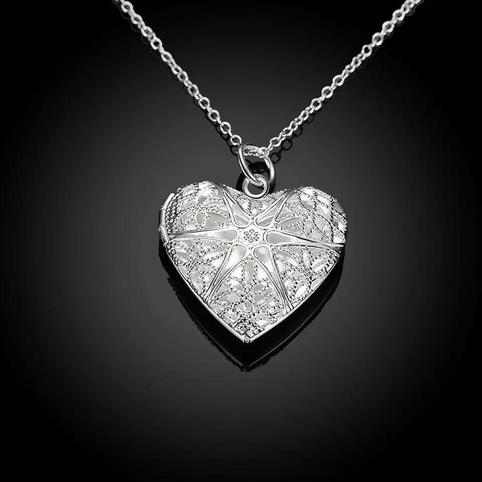 Collar Relicario Corazon Plateado-2