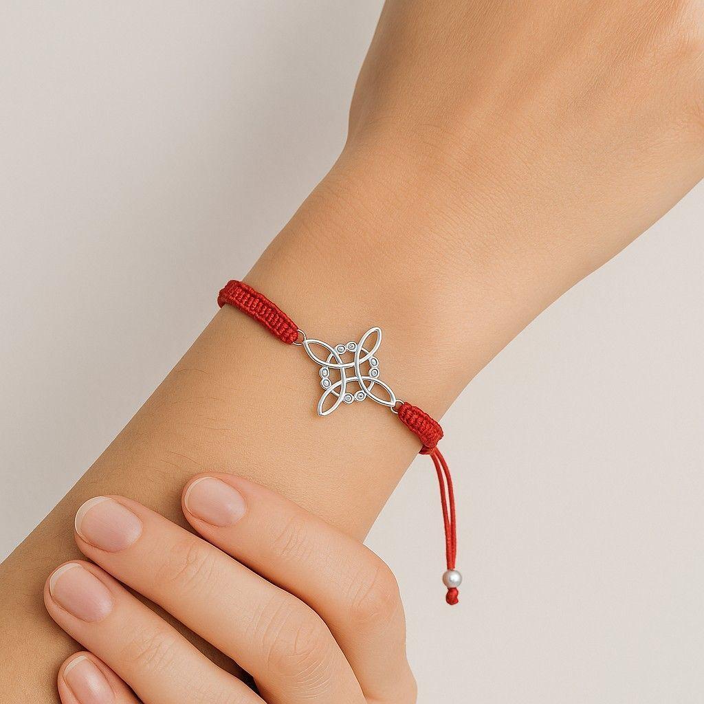 Pulsera Plata 925 Nudo de Bruja Hilo Rojo Circones Trenzado-2