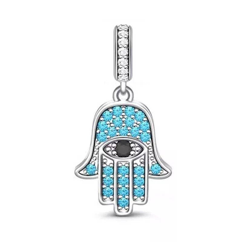 Charm Dije Plata 925 Mano de Fatima Celeste-0
