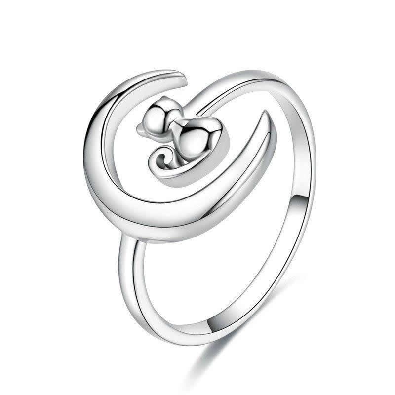 Anillo Plata 925 Gato y Luna -0