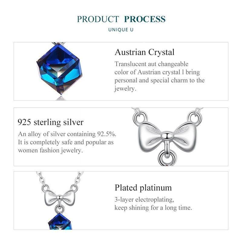 Collar Plata 925 Cinta y Cristal Azul Tornasol-4