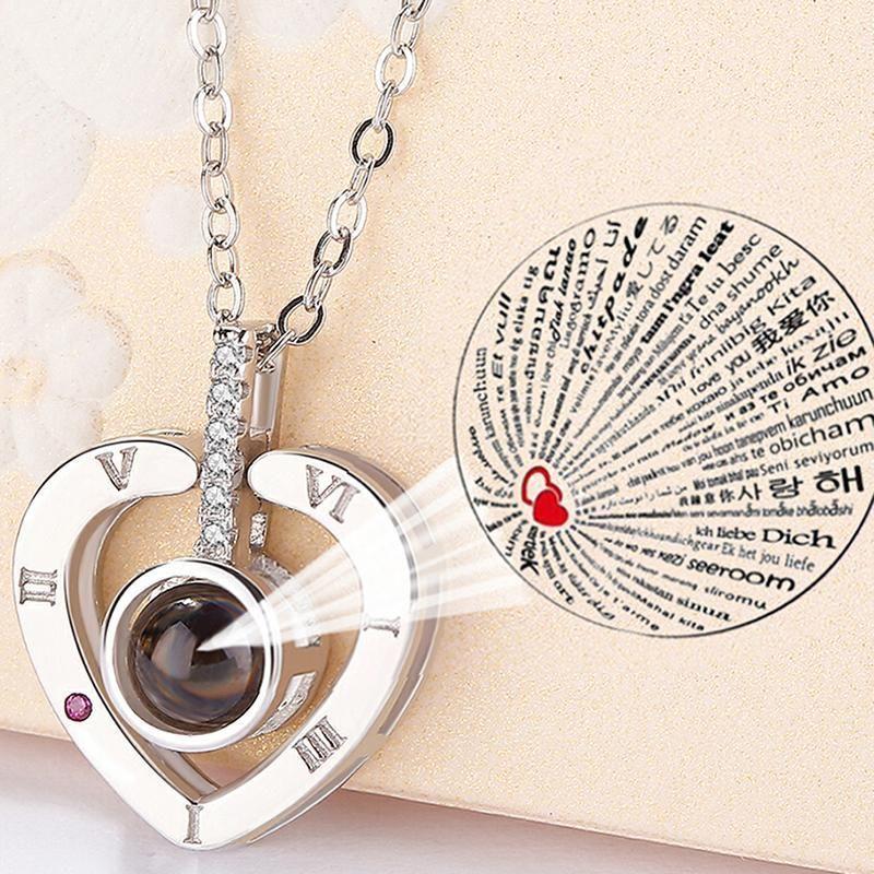 Collar Corazon Te Amo en 100 Idiomas Plateado-2