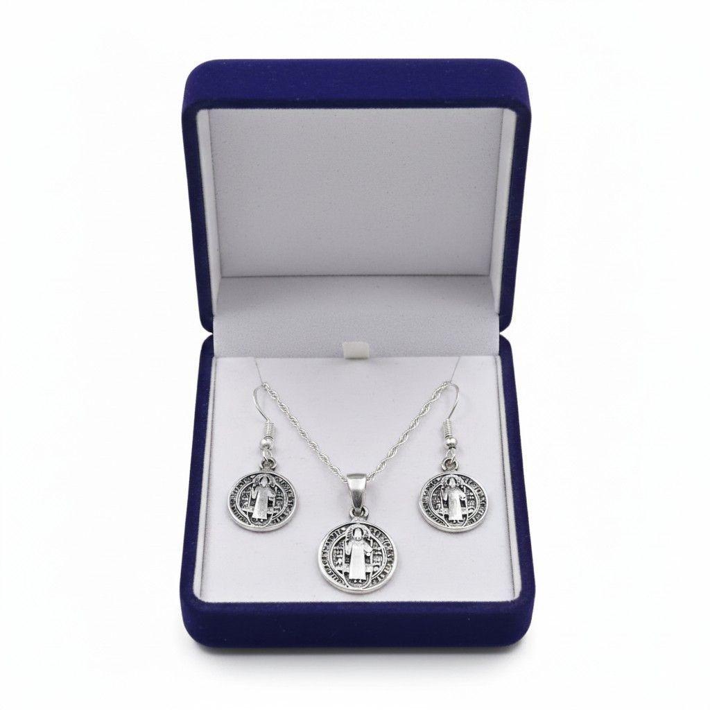 Conjunto Plata 925 Medallas San Benito Protector-3