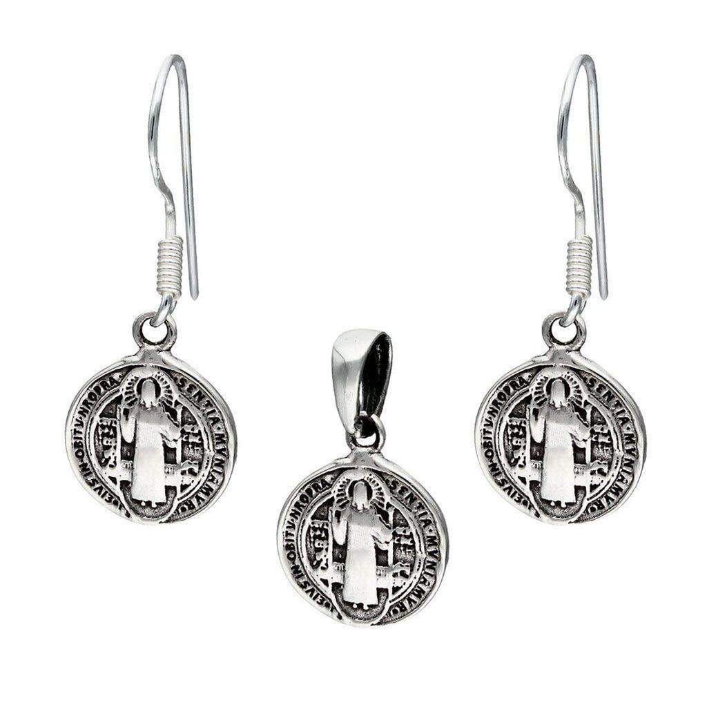 Conjunto Plata 925 Medallas San Benito Protector-4