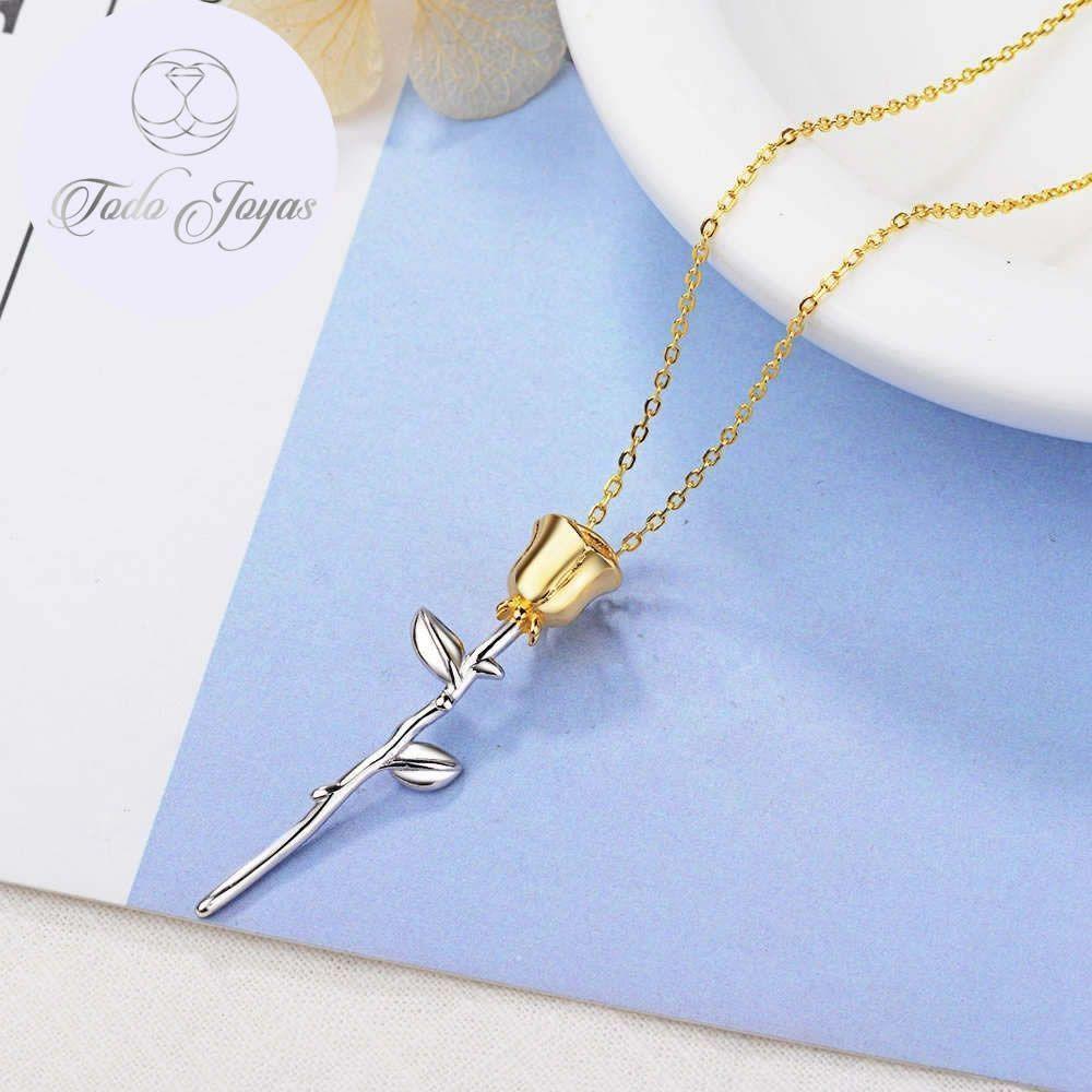 Colgante Collar Rosa Dorada Plateado-2