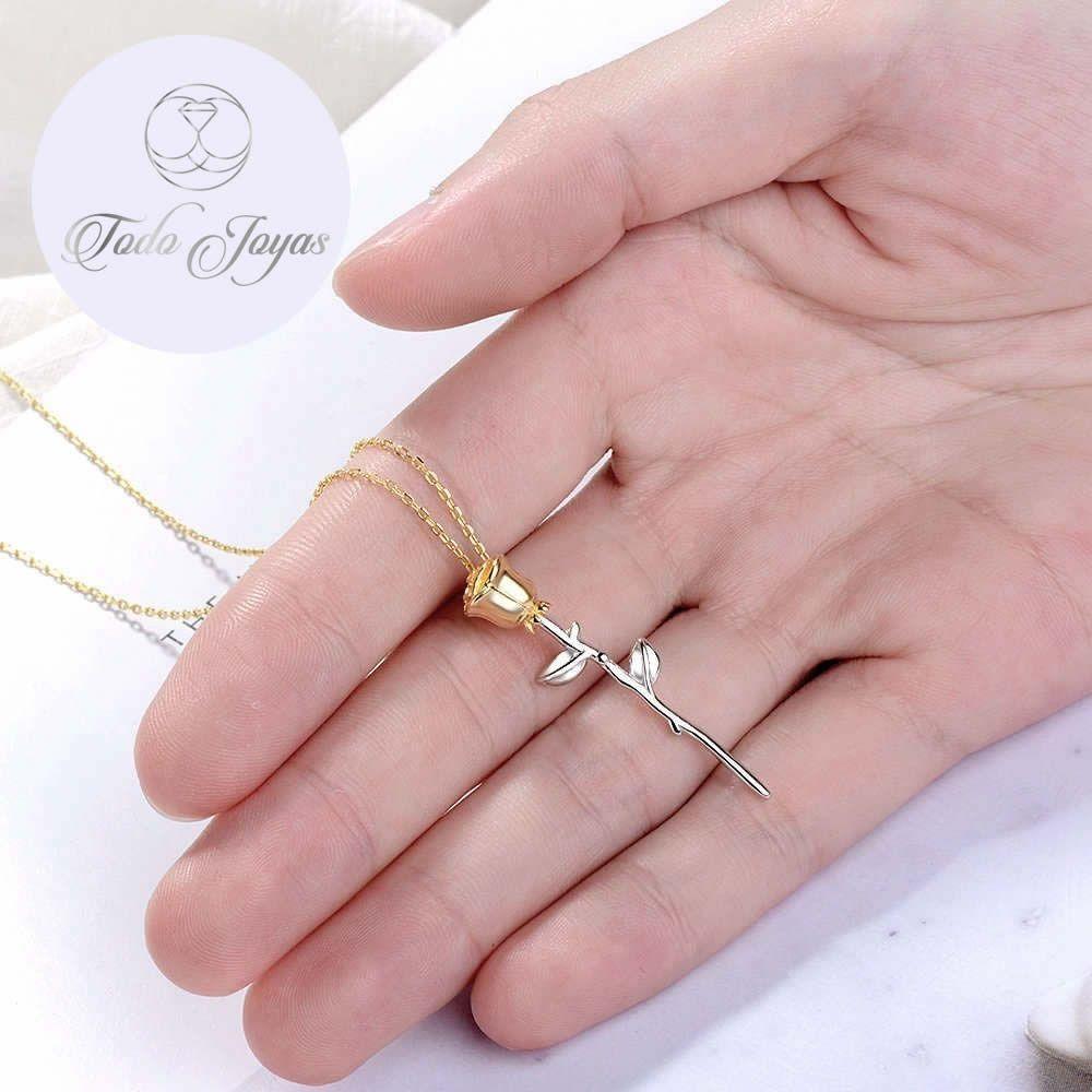 Colgante Collar Rosa Dorada Plateado-4