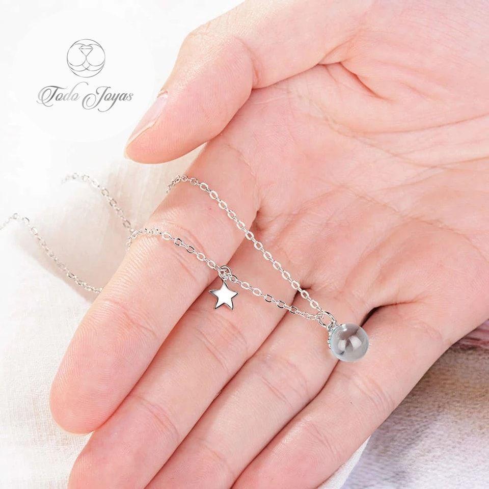 Collar Colgante Planeta y Estrella Plateado-4