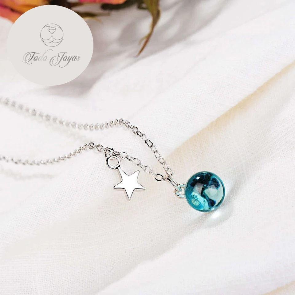 Collar Colgante Planeta y Estrella Plateado-5