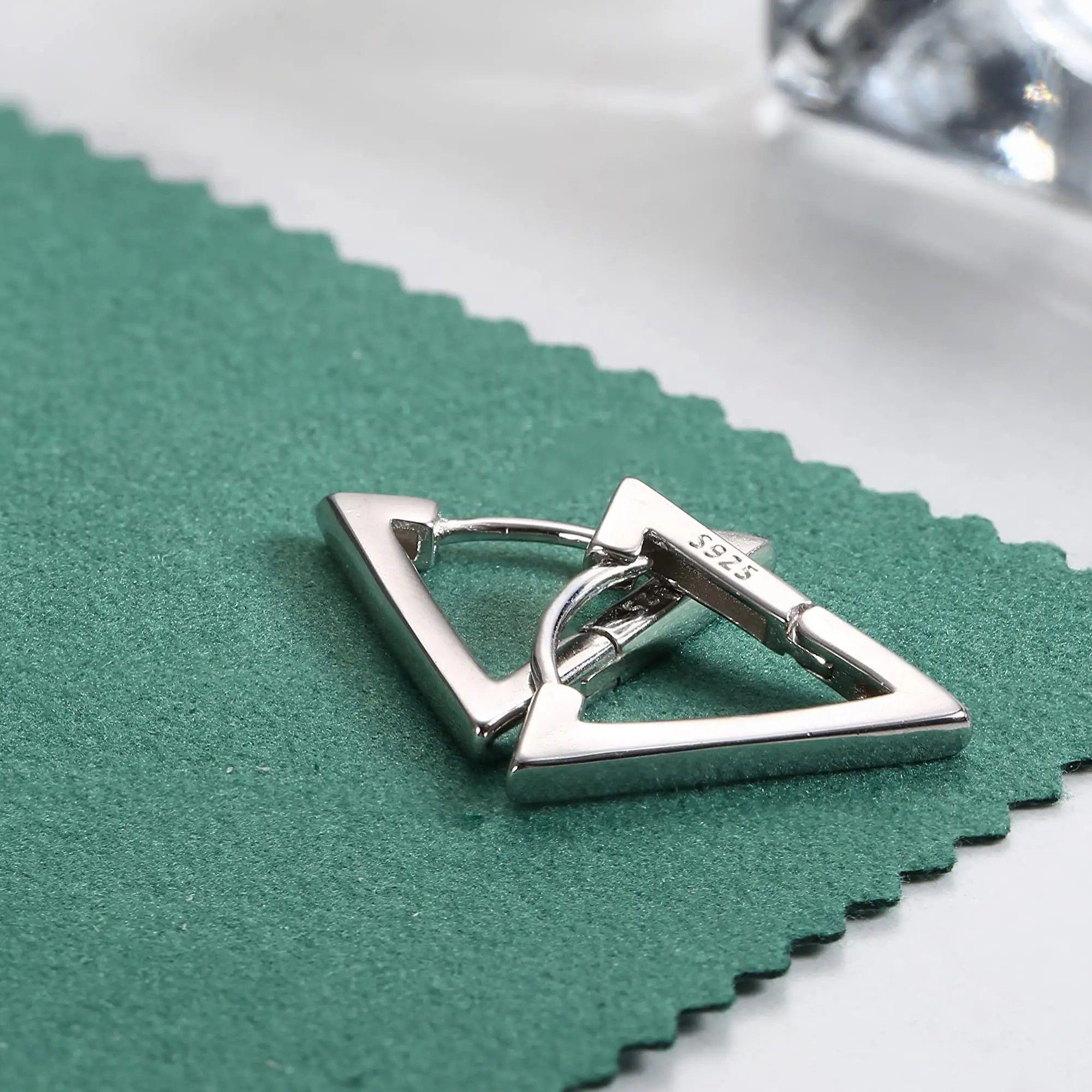 Aros Plata 925 Argolla Triangulo Plateado-4