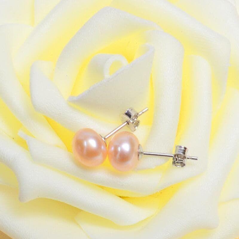 Aros Perla Natural Pasador Plata 925 Rosado-2