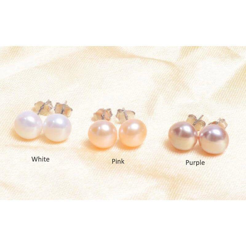 Aros Perla Natural Pasador Plata 925 Rosado-3