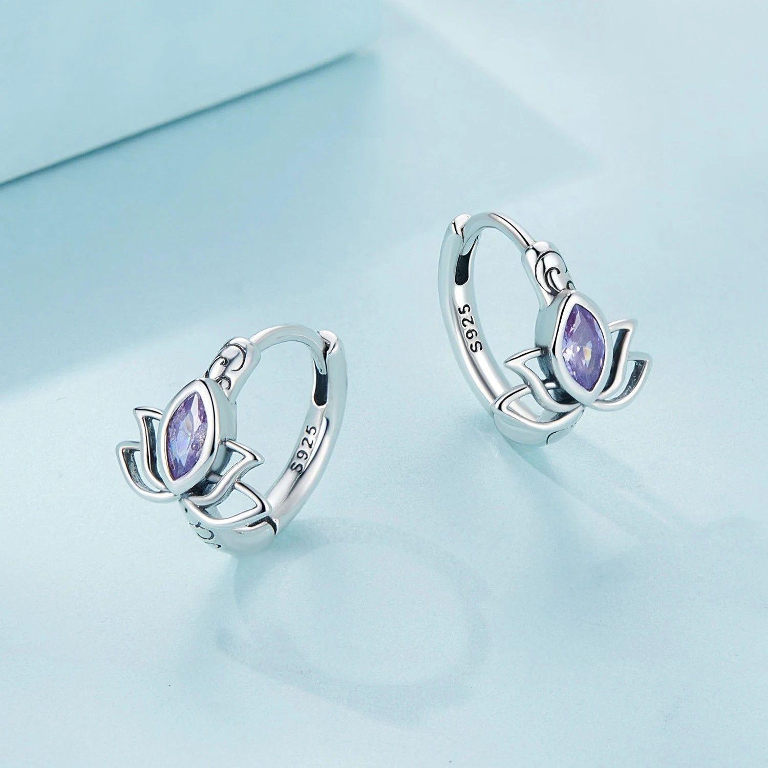 Aros Plata 925 Argollas Huggies Flor de Loto-3