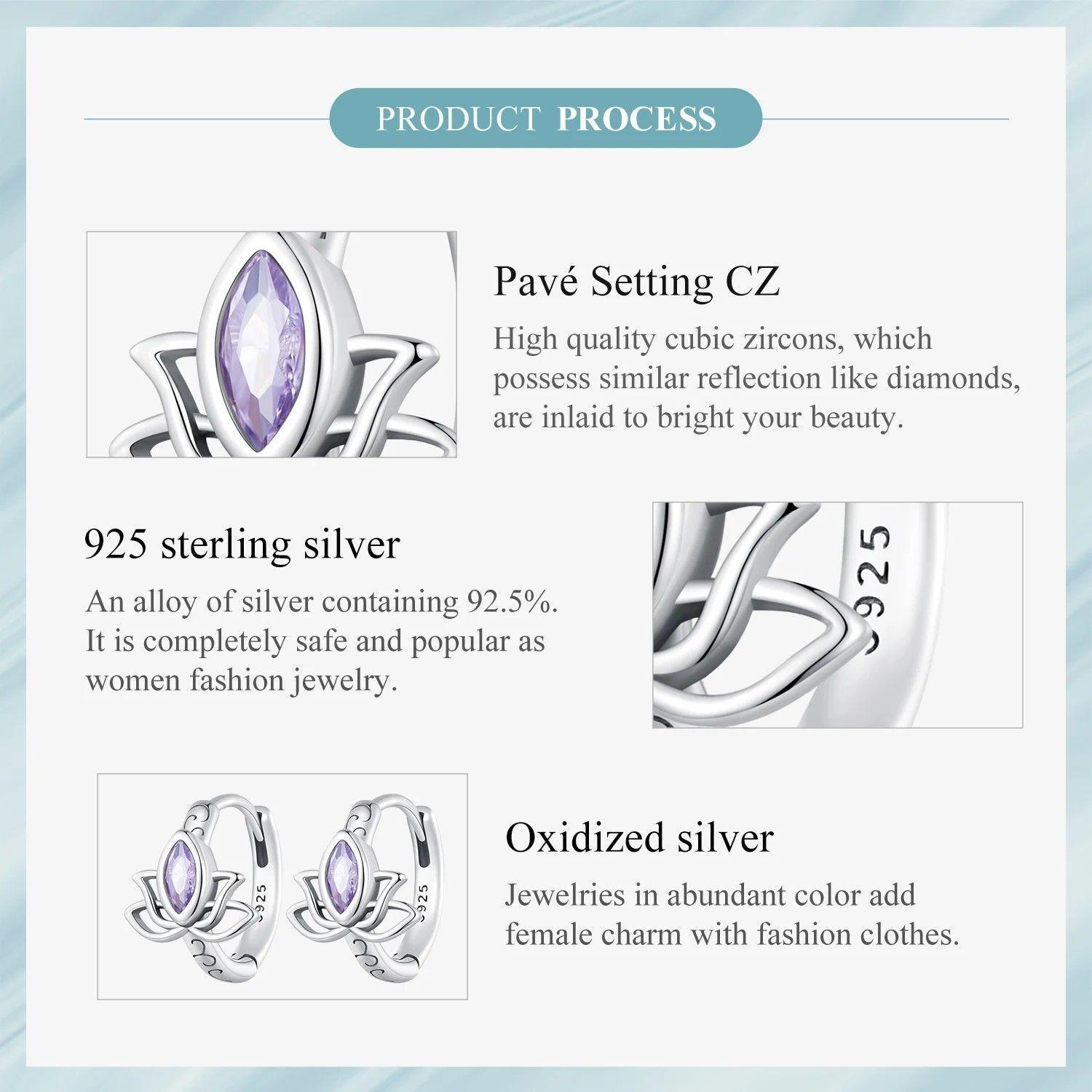 Aros Plata 925 Argollas Huggies Flor de Loto-4