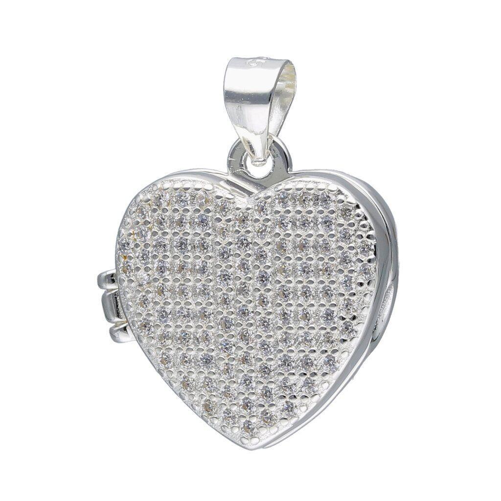 Collar Relicario Plata 925 Corazón Con Circones-3