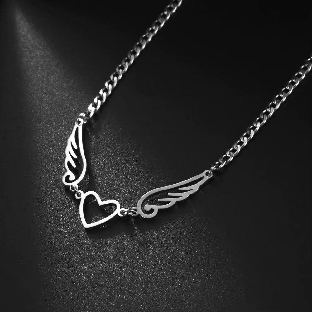 Collar Alas de Ángel corazón Acero Plateado-2