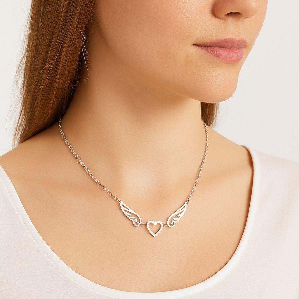 Collar Alas de Ángel corazón Acero Plateado-3