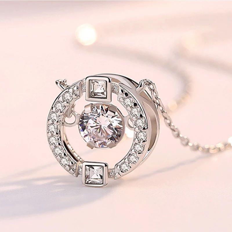 Collar Circulo con Circones Plateado-3