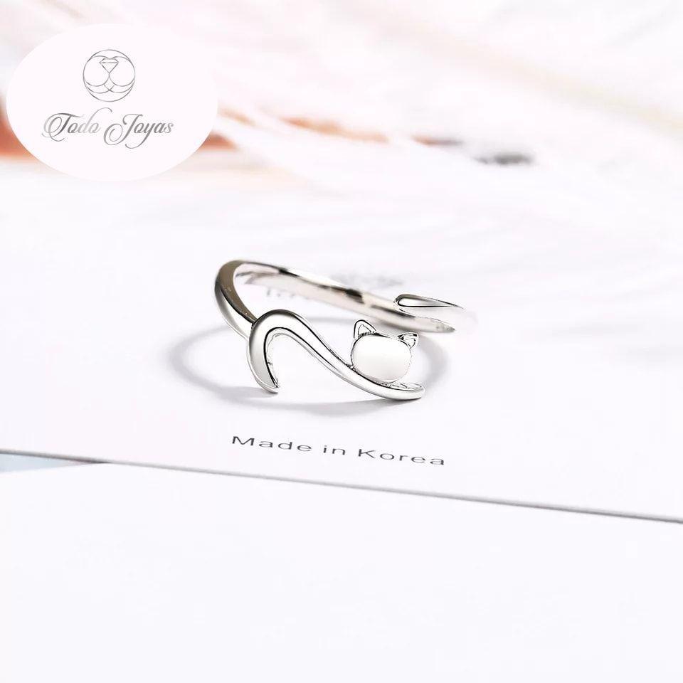 Anillo Forma de Gato Plateado-3