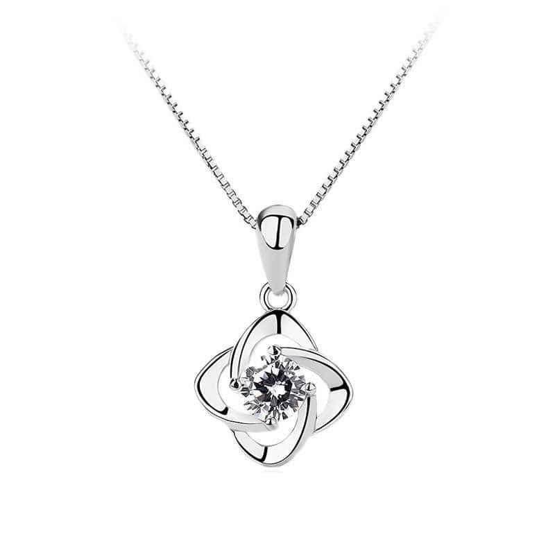 Collar Colgante Flor Blanca Plateada-0