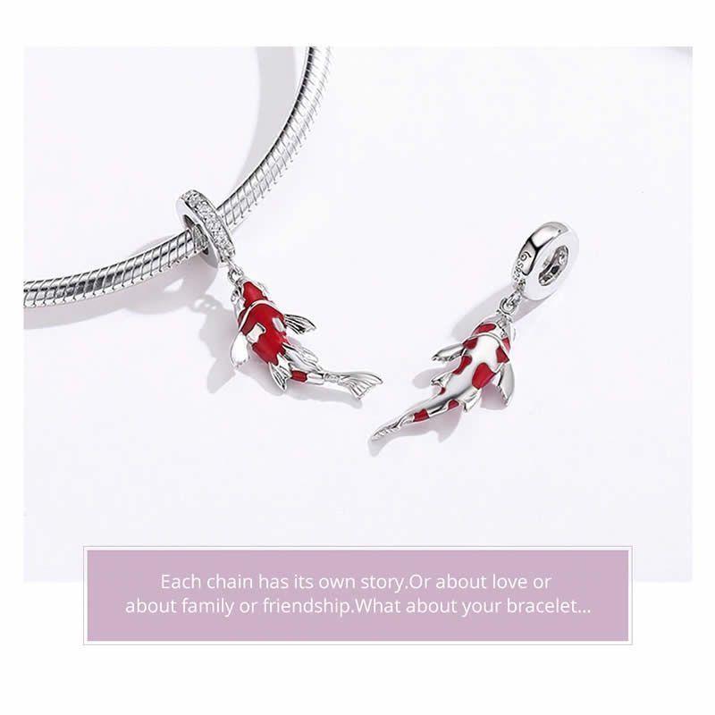 Charm Dije Plata 925 Pez de La Suerte Rojo-2