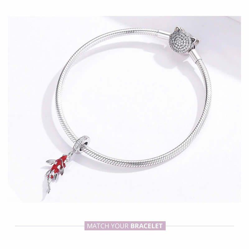 Charm Dije Plata 925 Pez de La Suerte Rojo-3