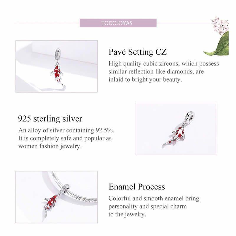 Charm Dije Plata 925 Pez de La Suerte Rojo-4