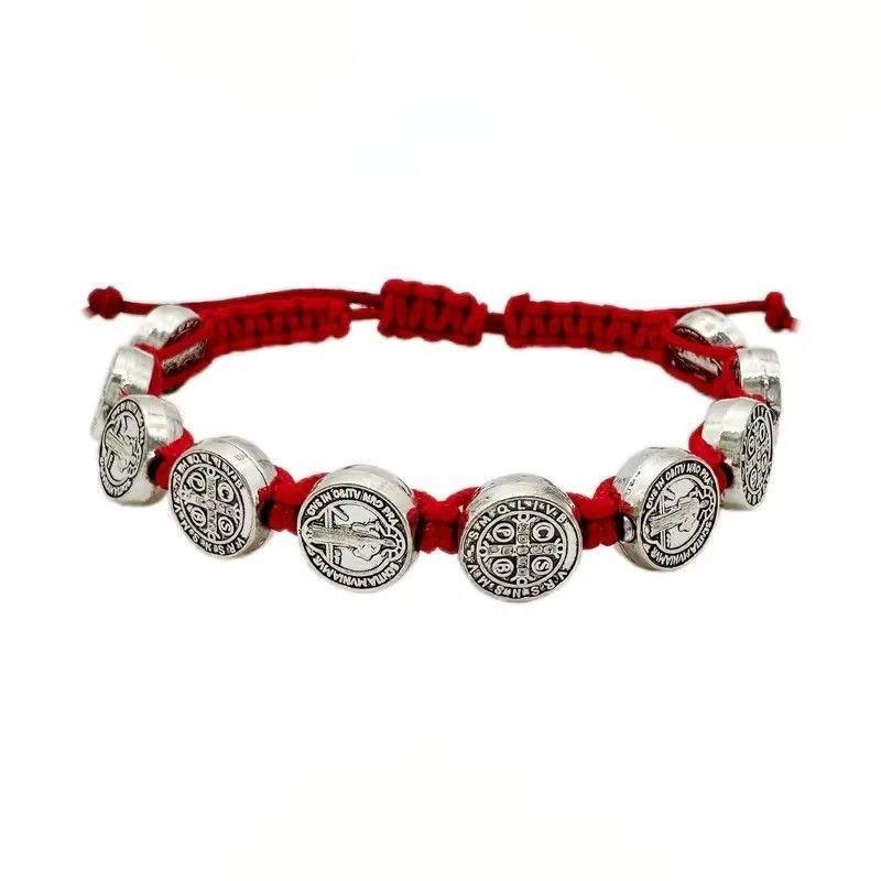 Pulsera Hilo Rojo San Benito Protector 10 Medallas MD1127-2