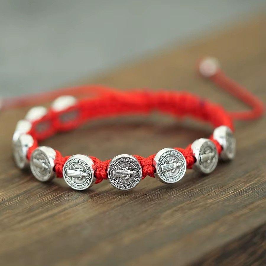 Pulsera Hilo Rojo San Benito Protector 10 Medallas MD1127-3