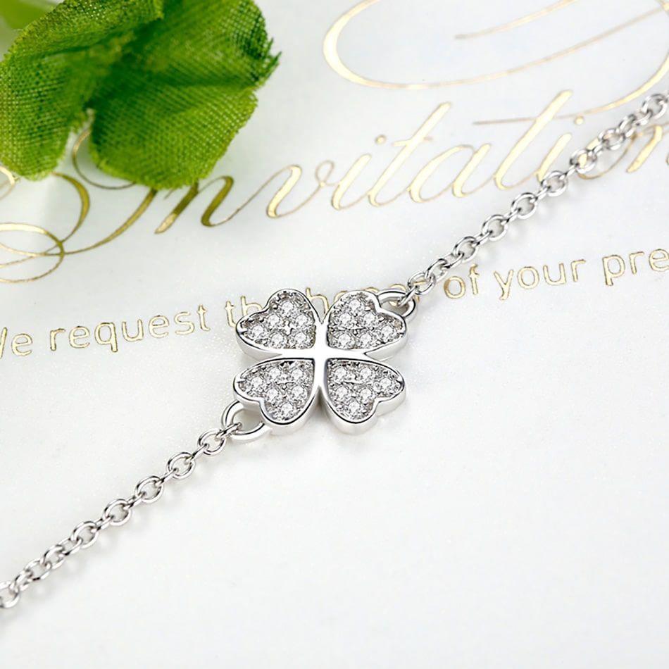 Pulsera Trebol y Circones Plata Fina 925-4