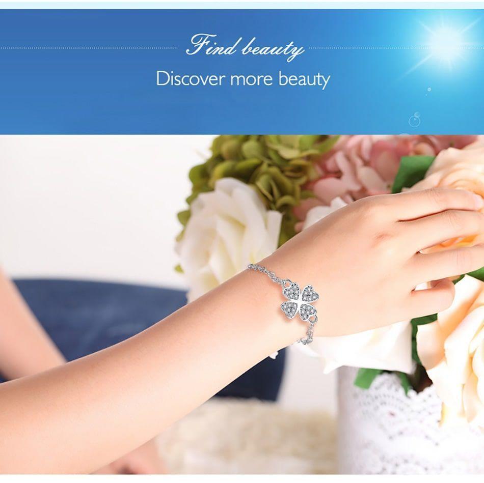 Pulsera Trebol y Circones Plata Fina 925-5