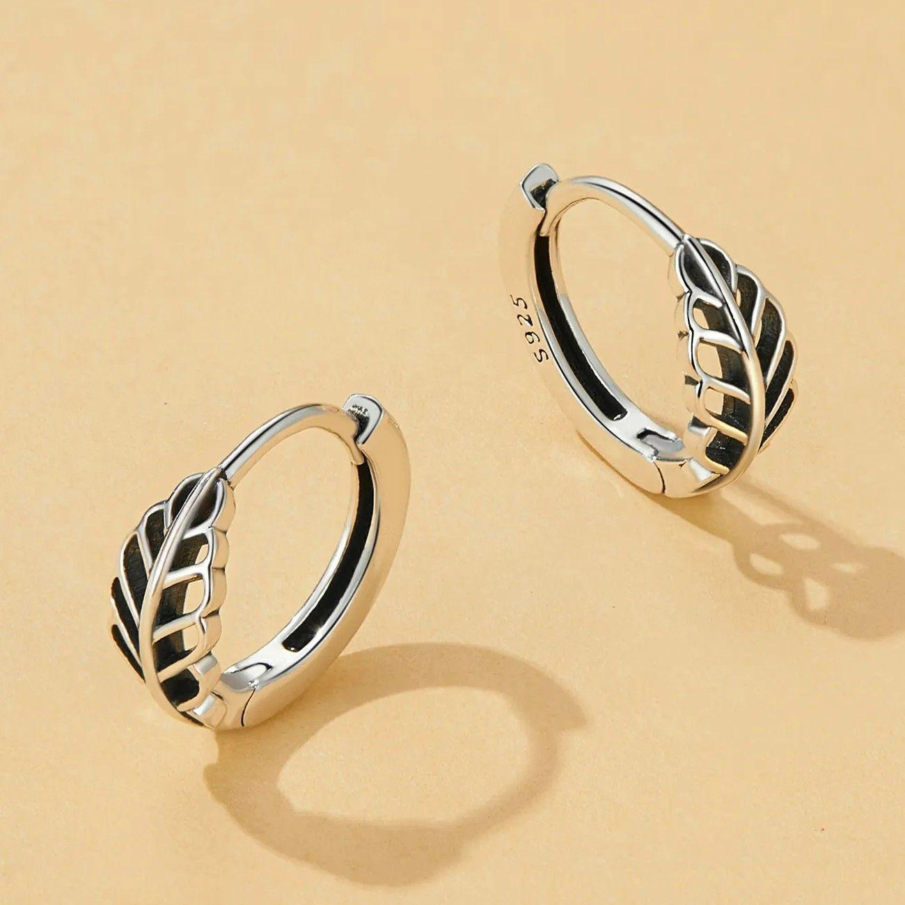 Aros Plata 925 Argollas Huggie Hojas de Otoño 12mm-3