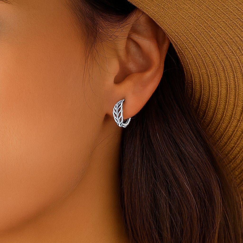 Aros Plata 925 Argollas Huggie Hojas de Otoño 12mm-4