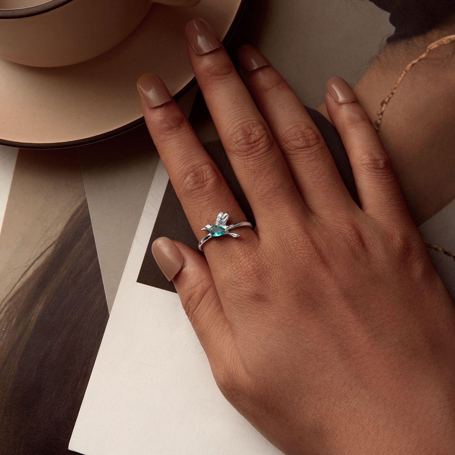 Anillo Plata 925 Colibrí Picaflor Ave Cristal Verde-6