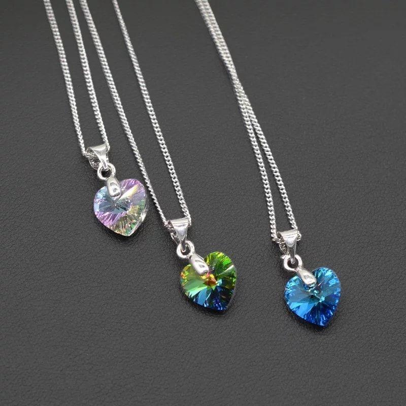 Collar Colgante Cristal Azul Plateado -4