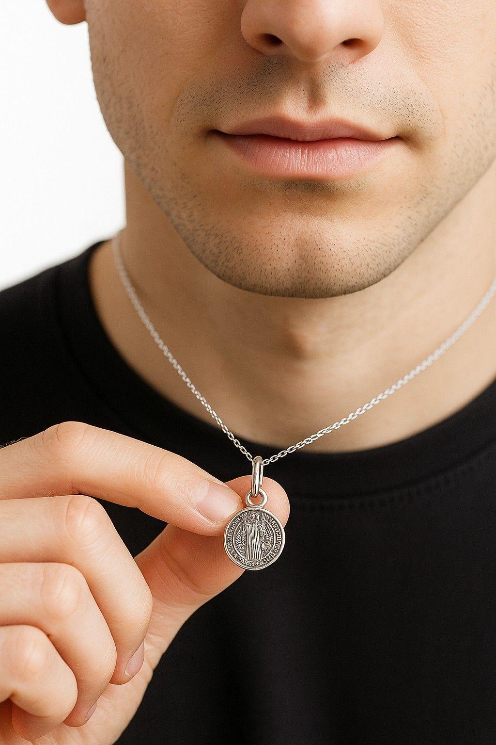 Collar Medalla Plata 925 San Benito Protector -5