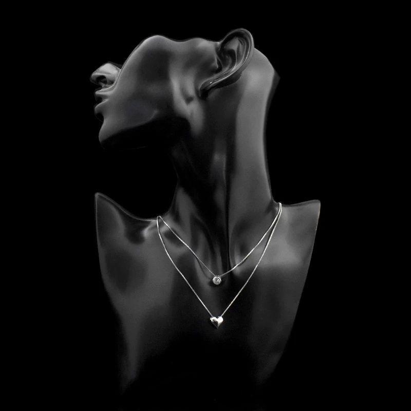 Collar Doble Plateado Corazon y Circon-2