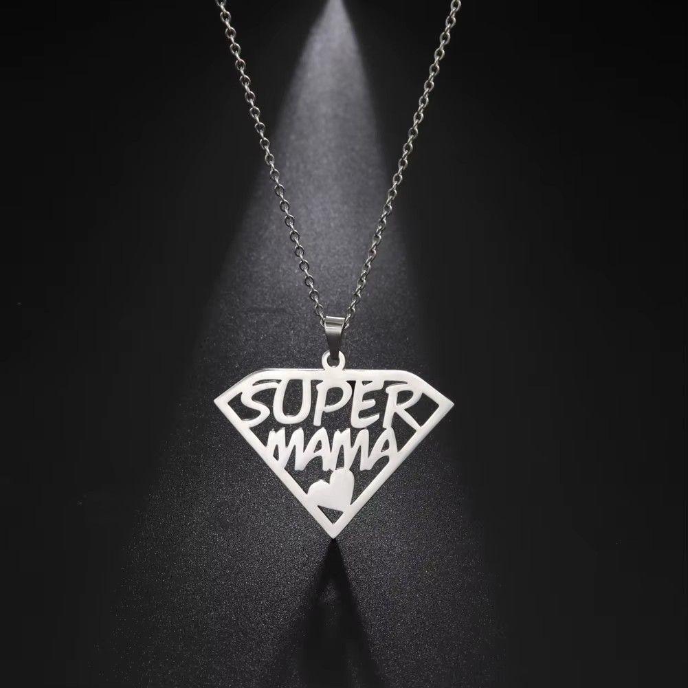 Collar Super Mama Acero Plateado-4