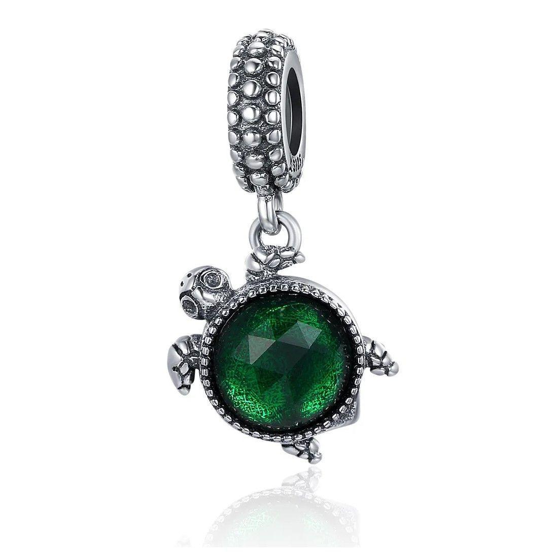 Charm Dije Plata 925 Tortuga Verde-0
