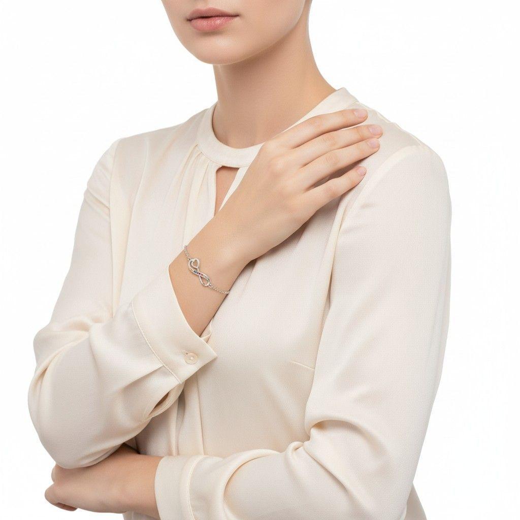 Pulsera Plata 925 Infinito Corazón y Circones Colores-2