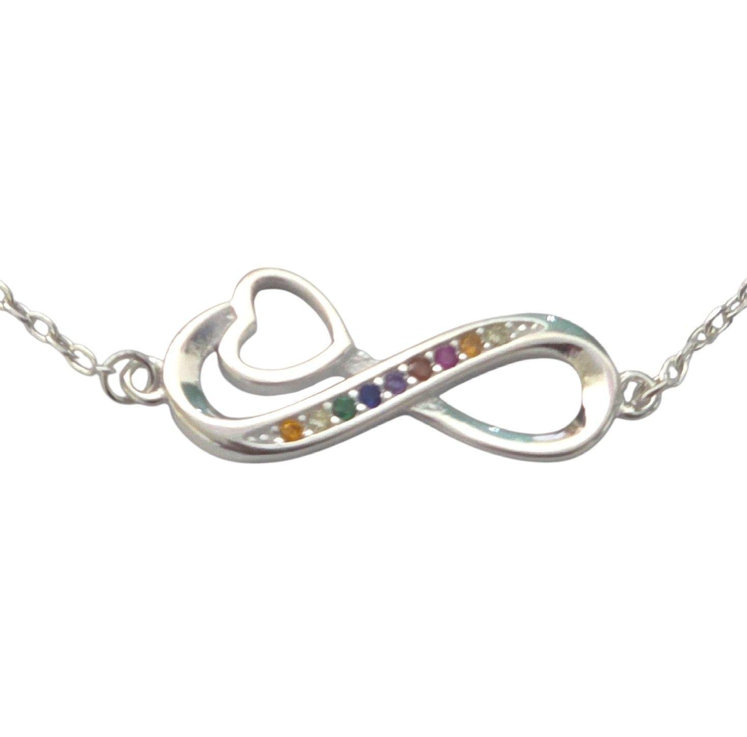 Pulsera Plata 925 Infinito Corazón y Circones Colores-3
