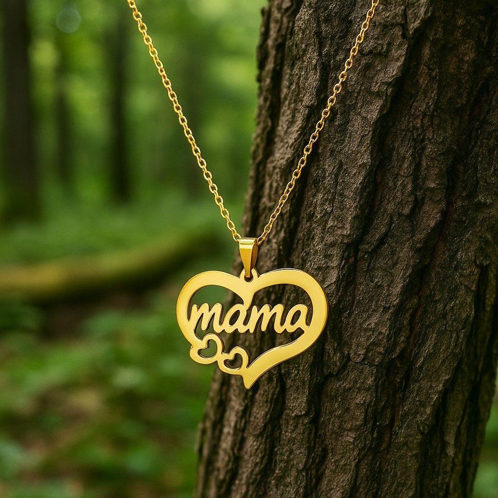 Collar Acero Mama Dos Corazones Dorado-3