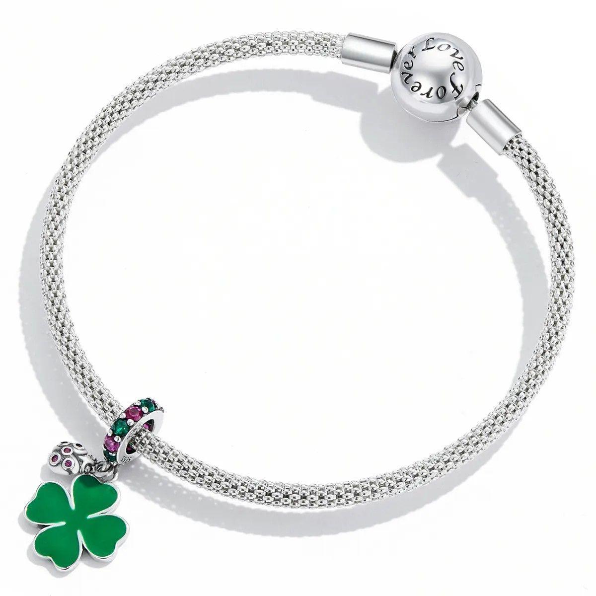 Charm Dije Plata 925 Trebol Verde Mariquita-2