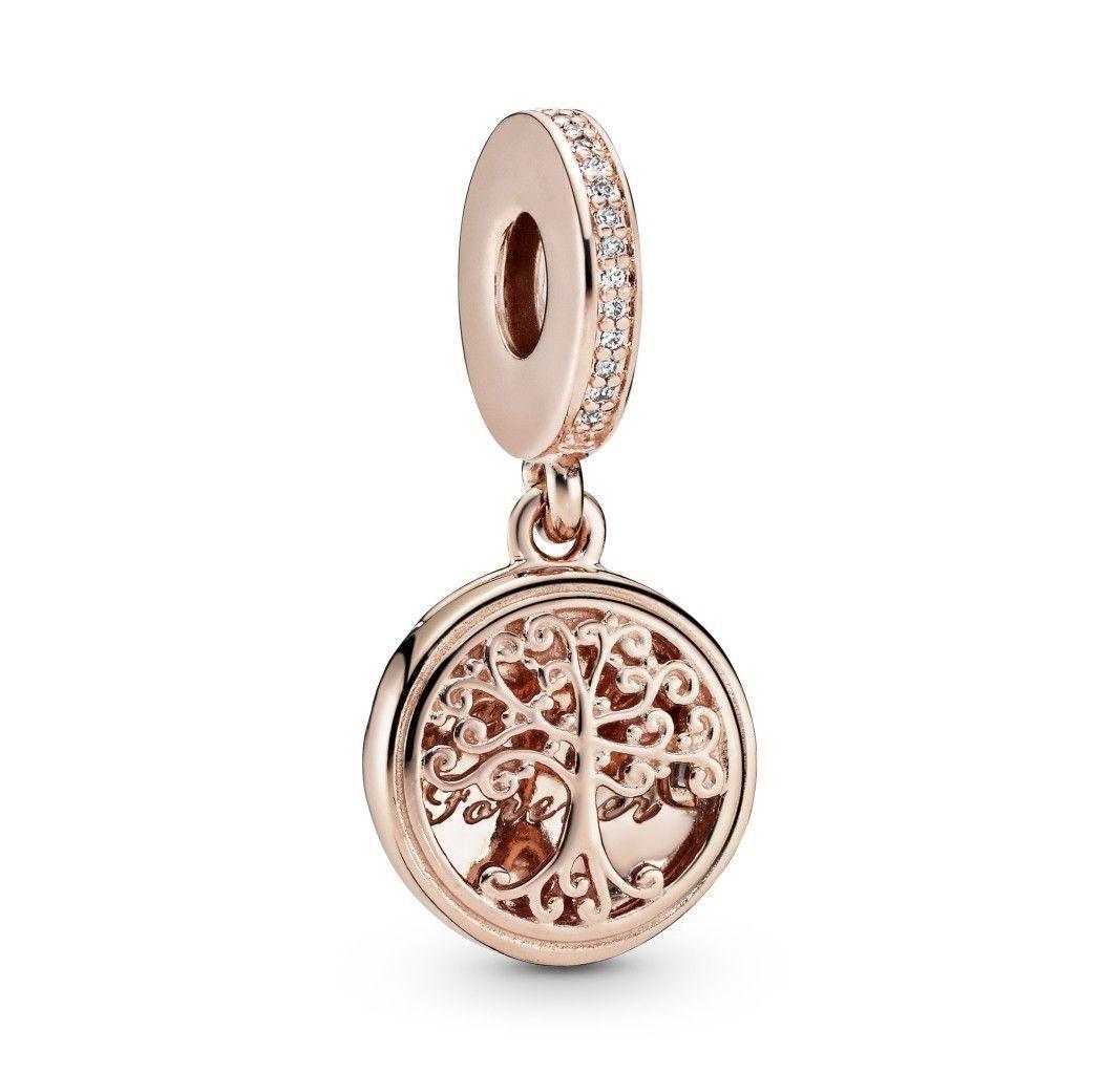 Charm Dije Plata 925 Colgante Arbol Family Rose -0