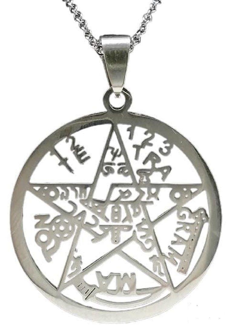Colgante Tetragramaton Pentagono Acero Con Cadena-0
