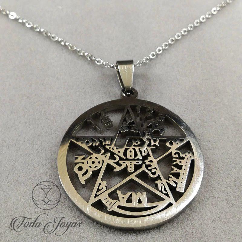Colgante Tetragramaton Pentagono Acero Con Cadena-2